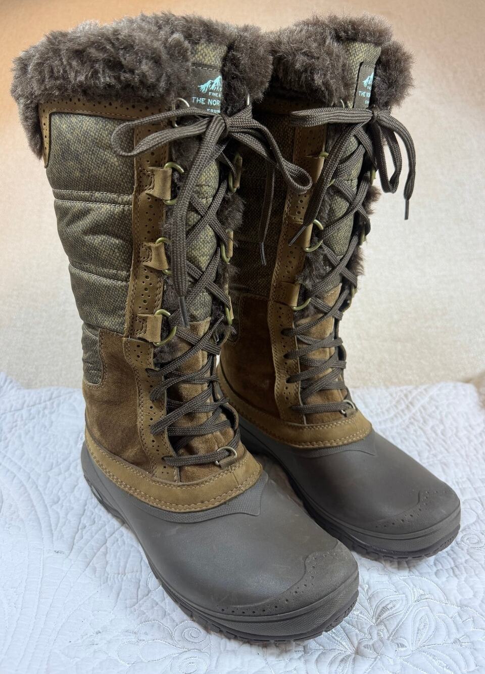 North Face Women Brown 7.5 Fine Alpine Fur Lined Waterproof Winter Outdoor Boots